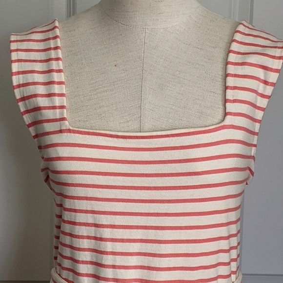 Rails Dress Midi Tie Waist Sleeveless 100% Cotton Knit Ivory Peony Stripe L NWT - Picture 3 of 11